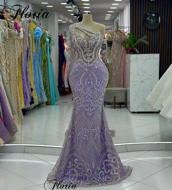 One Shoulder Lavender Prom Dresses For Women 2025 Crystals Mermaid Cocktail Dresses Elegant Vestidos De Noche Evening Party Gown