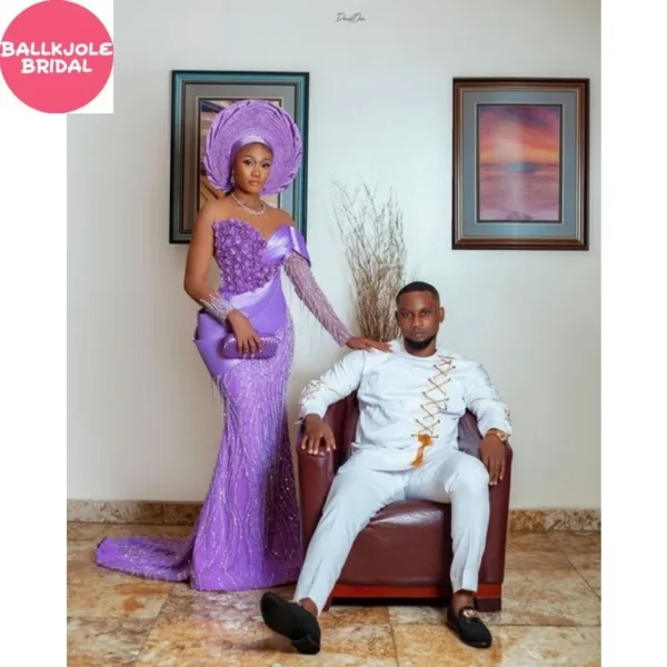 Luxury Beaded Aso Ebi Style Purple Mermaid Prom Dress with Appliques Evening Gown for Nigerian African Women Formal Party Wear - Image 3