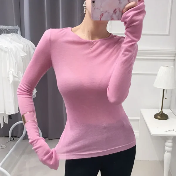 Shintimes Sexy Shirt Women T-Shirt Long Sleeve Korean Style Slim Basic Elasticity T-Shirt Top Womens Clothing T-Shirt Femme
