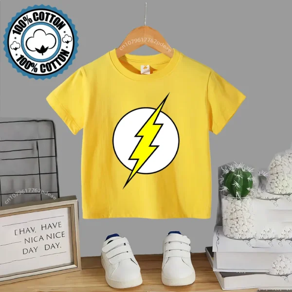 Kids Flash Print 100% cotton Short sleeve Boys Girls Basic Jumper T-shirt Youth sports cotton top top