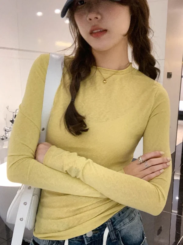 2024 Spring Autumn T-Shirt Women Tops Solid Slim Fit Long Sleeve O Neck Tshirts Female Casual Streetwear High Quality Base Tees - Image 6