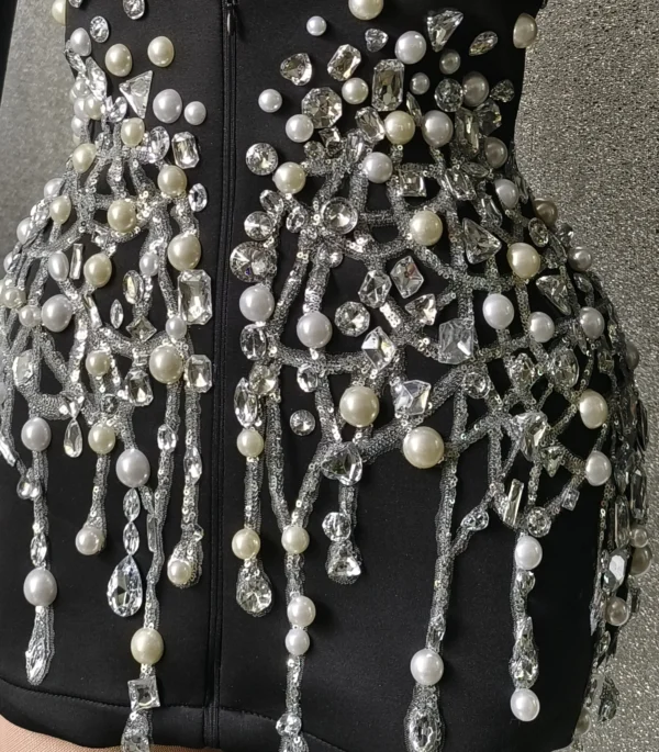 Luxury Rhinestones Suit Women Jazz Dancer Performance Costume Black Fashion Nightclub Party Stage Dress Mini Cocktail Dress - Image 4