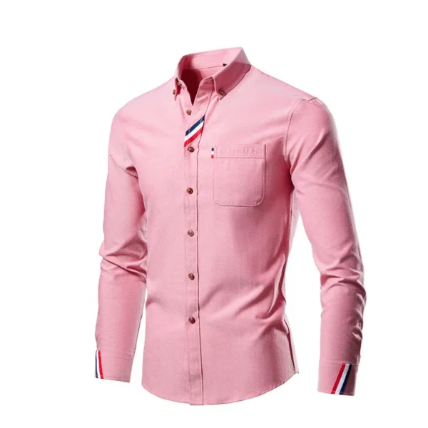 Spring and Autumn Men's Oxford Spinning Long Sleeve Shirt Korean Version Slim-fit Youth Trend Shirt - Image 4