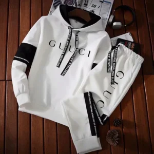 Men’s Tracksuit High-Quality Fashion Hooded Sweatshirt Sweatpants Casual Trend Print Pullover Classic Black White Jogging Clothes