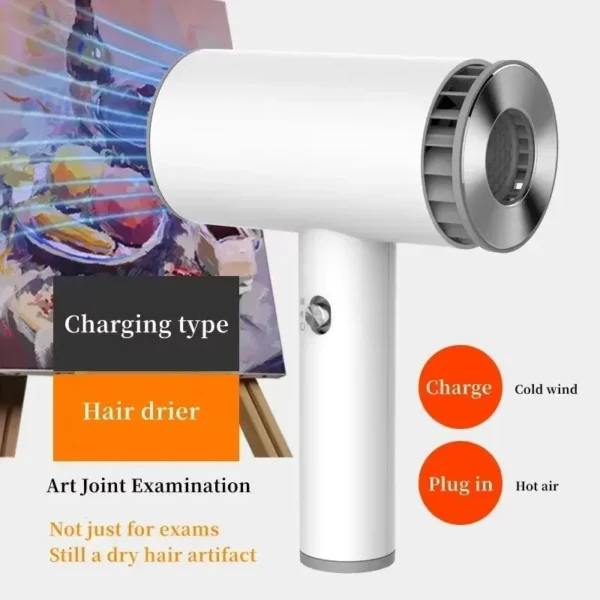 Portable Wireless Hair Dryer Travel Portable Fast Dry Hair Lithium Battery Rechargeable Blow Dryer Strong Wind Plug In Hot Air