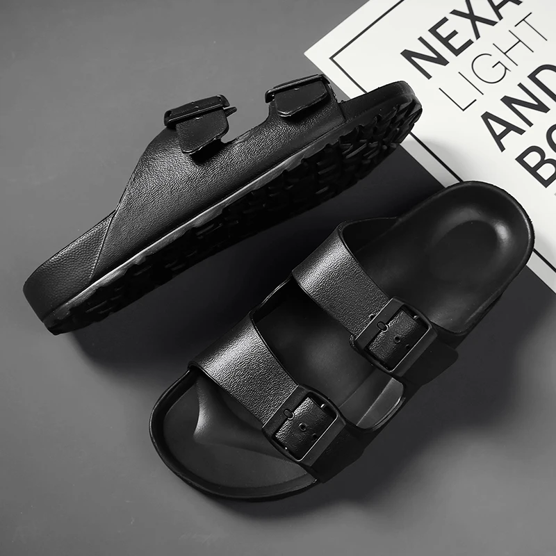 Men's casual buckle flat heel cover wearing one size slippers, beach slippers - Image 2