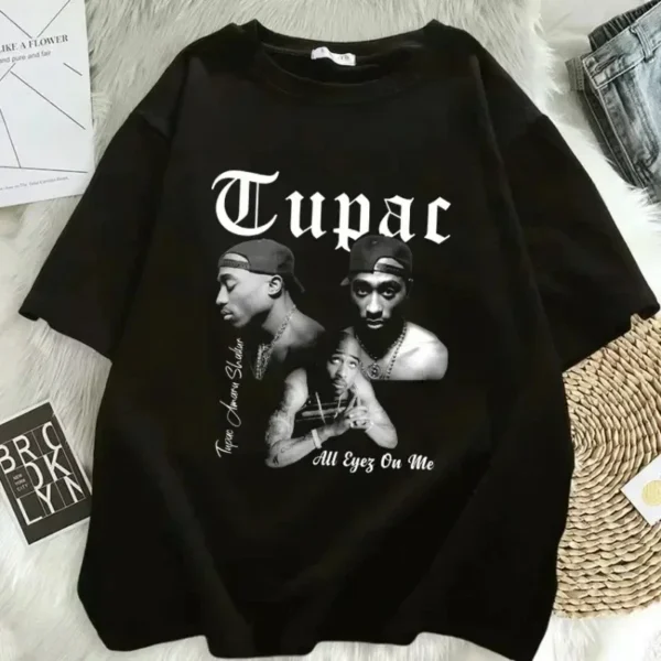 Kawaii T-Shirt Rapper Tupac Tops Hip Hop Streetwear Y2K Tops Funny Short Sleeves Tee Shirt Oversized Men Women T-Shirt