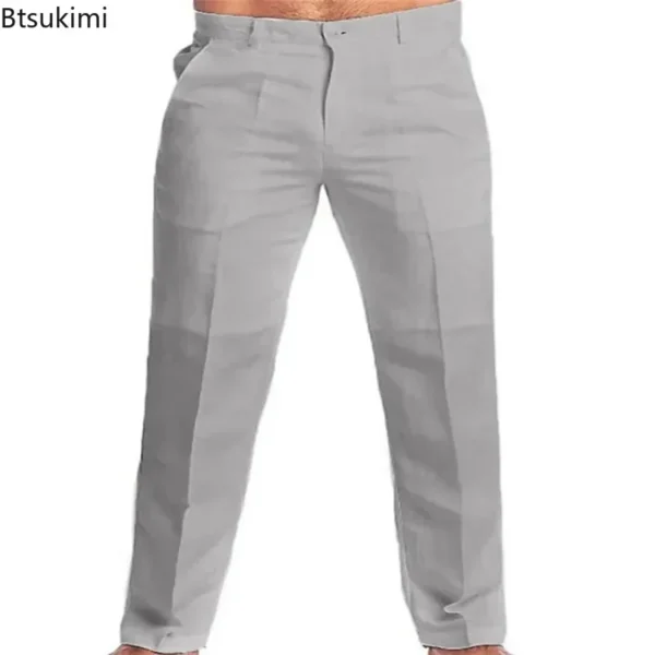 New Vintage Men's Cotton Linen Pants Breathable Comfort Soft Trousers Fashion Loose Straight Pants Men Solid Simple Casual Pants - Image 3
