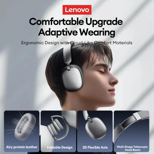 Lenovo TH60 Wireless Bluetooth 5.4 Over-Ear Headphones – 40mm Driver, 28H Battery Life, Low Latency, Game Earphones - Image 5