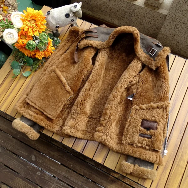 Men’s B3 Bomber Jacket, Sheepskin Slim Fit Military Style Winter Wear - Image 4