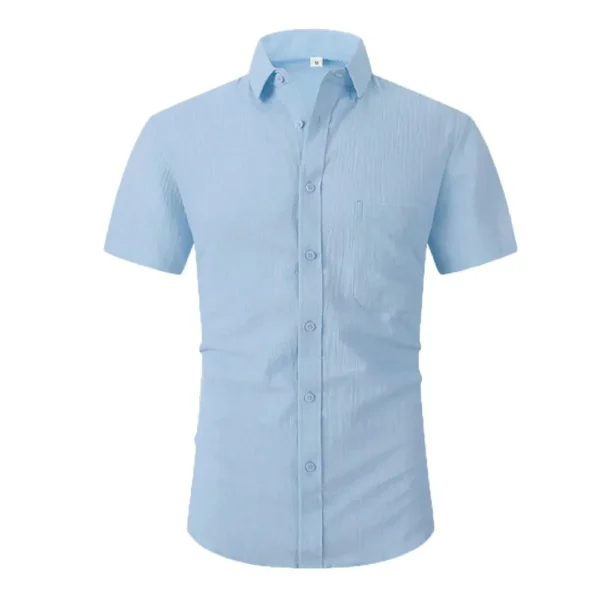 Cotton Line Hot Sale Men's Short-Sleeved Shirts Summer Solid Color Turn-down collar Casual Beach Style Plus Size - Image 4