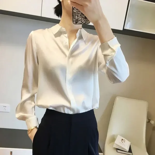 Silk Brown Clothes Wear To Work Office Outfits Long Sleeve Purple Spring Formal Tops for Women Satin Womens Shirt & Blouse Cool - Image 5