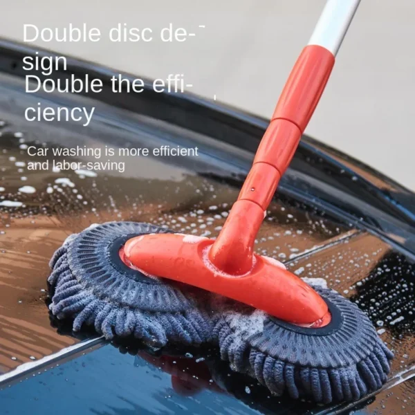 Car Washing Mop with Rotating Double Brush Head Telescopic Retractable Design Double Layer Car Wash Brush for Easy Cleaning - Image 3