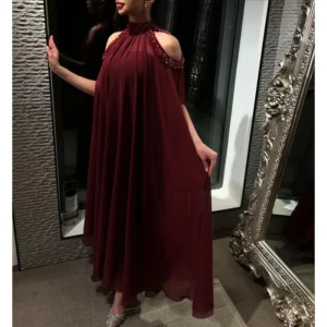 Fimora Customized Saudi Prom Dress Halter Formal Evening Gowns Party Dresses Women Wear Beading Crystals Maid of Honor Gown