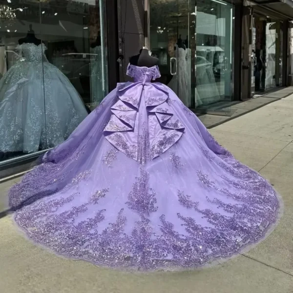 Luxury Lavender Sweet 16 Quinceanera Dresses Applique Lace Beads Crystal Party Long Women Dress Vestido De 15 Anos Customized