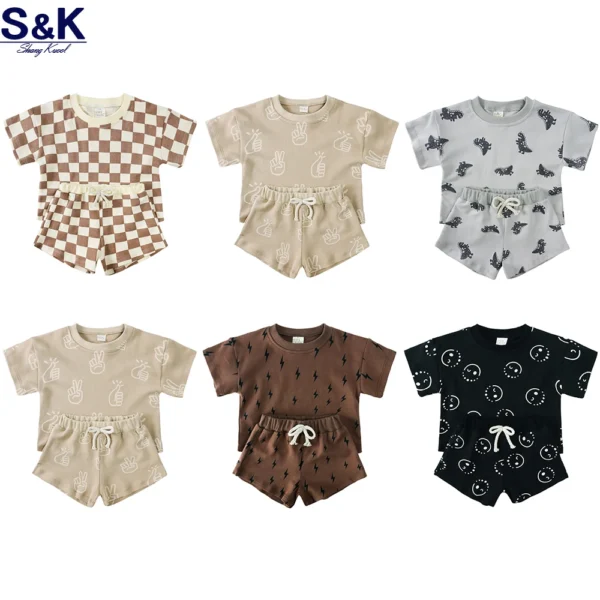 100% Cotton Kids Summer Clothing Sets Children Casual Suit Girls Boys Short Suits Baby Outfits for 1-8years
