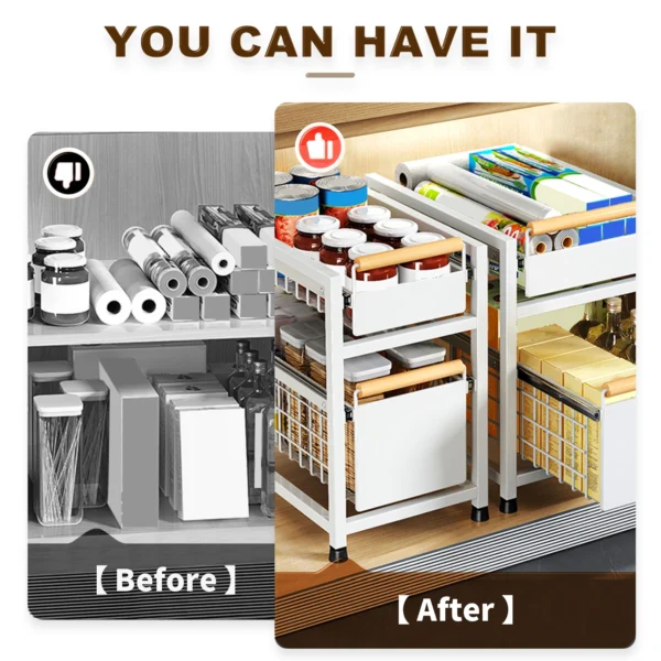 1/2tier,Kitchen cabinet pull-out storage rack,Slide-out storage basket under the sink,spice rack,Household items storage box - Image 6