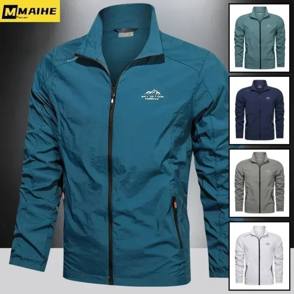 Men Summer Windbreaker Zip Pockets UV Sun Protection Jackets Breathable Ultra-Light Working Clothes Outdoor Skin Thin Coats Camp