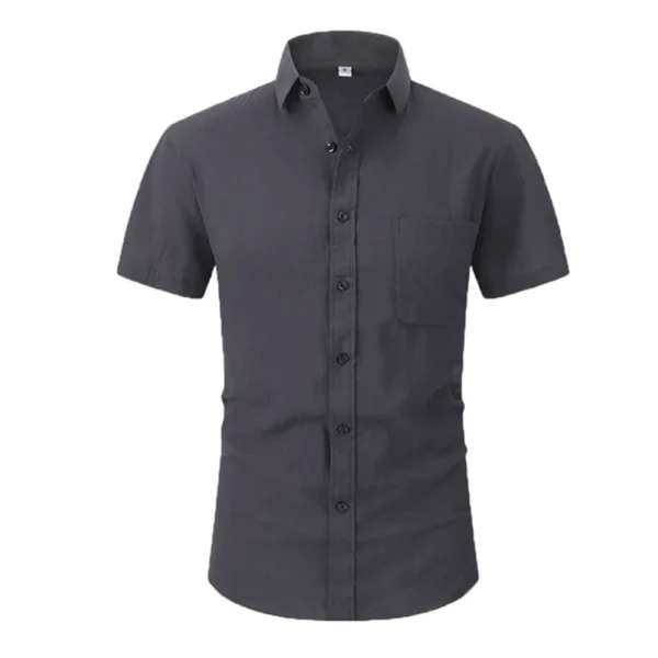 Cotton Line Hot Sale Men's Short-Sleeved Shirts Summer Solid Color Turn-down collar Casual Beach Style Plus Size
