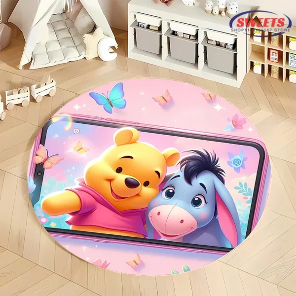 3D Miniso Disney Cartoon Winnie The Pooh Round Carpet Living Room Children's Bedroom Sofa Doormat Floor Rug Anti-slip Decor Mat - Image 6