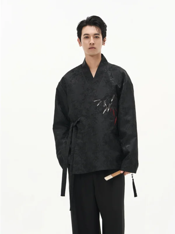 DIBINSAI "Zen Bamboo" Daoist Robe Coat, an embroidered suit featuring intricate jacquard bamboo patterns. A unique fusion of tradition and modern sophistication. - Image 2