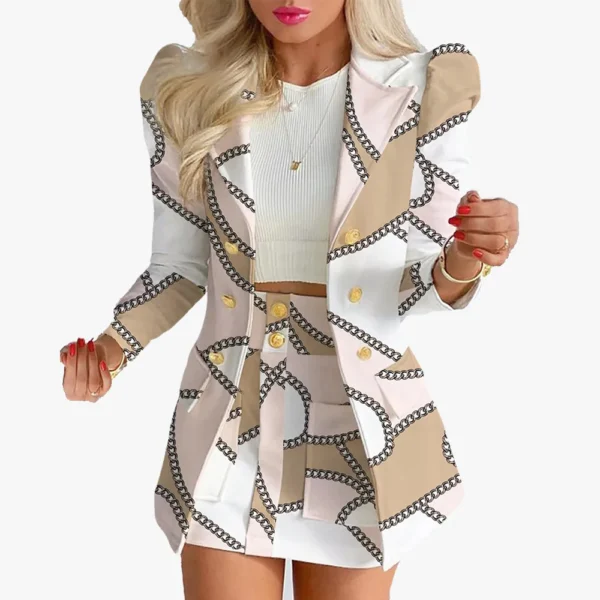 Sets for Women 2 Pieces 2024 Spring Plaid Print Notched Neck Long Sleeve Blazer & Elegant High Waist Mini Skirt Set Office Lady - Image 2