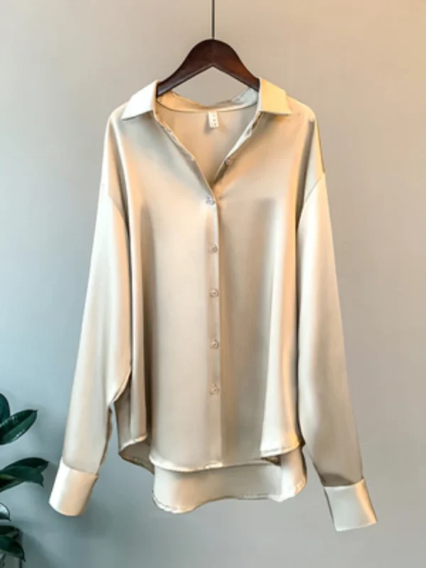 Office Lady Long Sleeve blouse Women Autumn 2023 Overshirt Satin Femal Clothing Elegant Korean Style Luxury Designer Blouse - Image 4