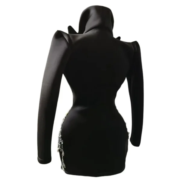 Luxury Rhinestones Suit Women Jazz Dancer Performance Costume Black Fashion Nightclub Party Stage Dress Mini Cocktail Dress - Image 3