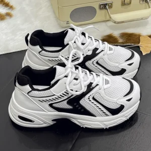 Men's Athleisure Shoes Thick-soled Mesh Campus Style Color-Blocked Women's Sneakers Breathable Couple Outdoor Dad Shoes Unisex