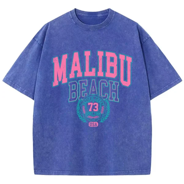 Malibu Beach Washed T-Shirt Women Letter Printing Cotton T Shirt Comfortable Crewneck Tops Casual Oversized Tees Female Clothes - Image 4