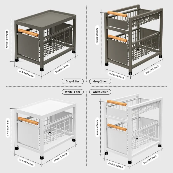 1/2tier,Kitchen cabinet pull-out storage rack,Slide-out storage basket under the sink,spice rack,Household items storage box - Image 2