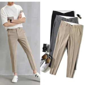 European Style Men's Casual Cropped Pants Straight Leg Slim Fit Smooths Your Silhouette Korean Version Male Suit Pants