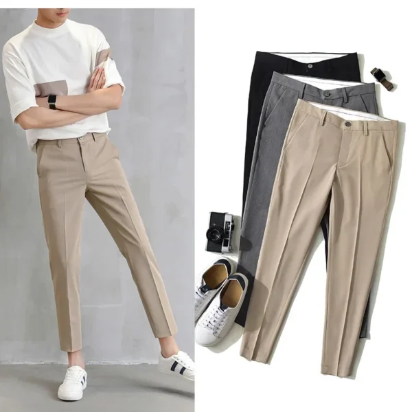 European Style Men's Casual Cropped Pants Straight Leg Slim Fit Smooths Your Silhouette Korean Version Male Suit Pants
