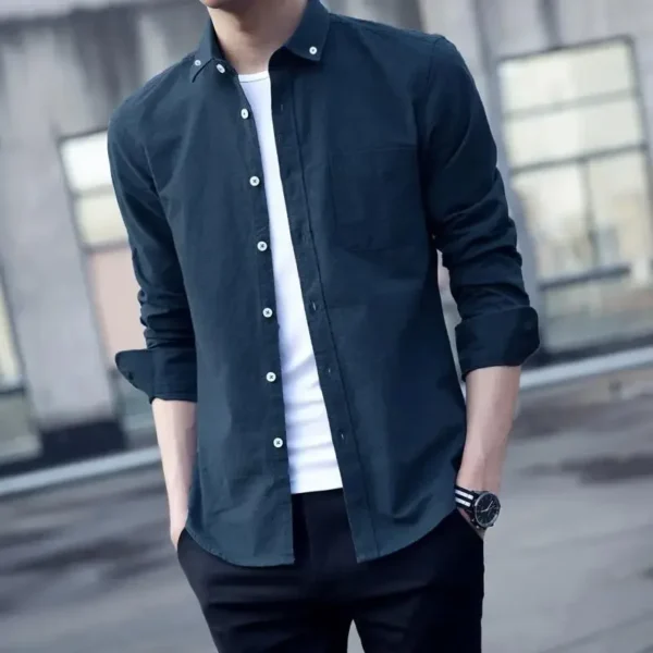 Summer Men's Long Sleeve Slim Fit Denim Shirt Korean Trendy Smooths Your Silhouette Casual Business Fashionable Casual Shirt - Image 3