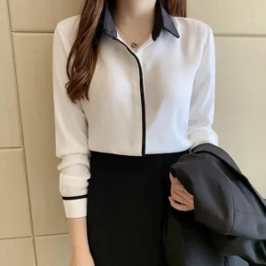 New Summer Fashion Tunic Women Blouse Shirts Long Sleeve Tie Bow Chiffon Turtleneck Formal Women White Black Shirts