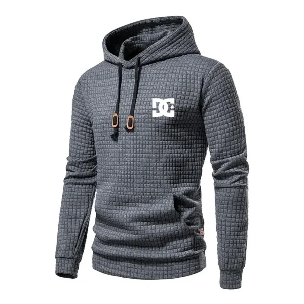 New autumn and winter Europe men DC letters printed casual large pocket hoodie jumper small plaid jacquard plus size casual hood - Image 3