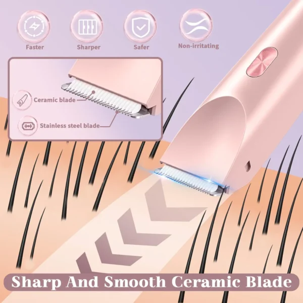 Electric Shaver for Women Waterproof Wet & Dry Hair Razors 2 in 1 Double Head Dual Bikini Hair Trimmer Detachable Head Shaver - Image 3