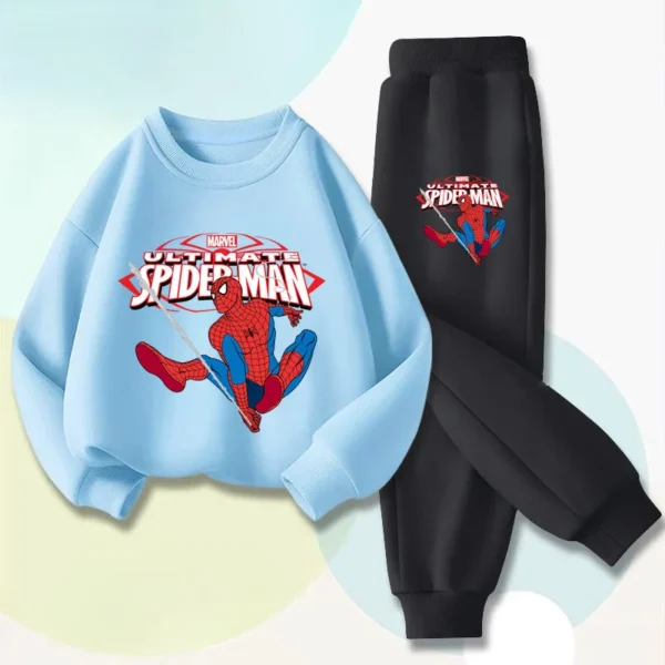Spring New Children's Casual Clothing Sets Anime Spiderman Boys Pullover Long Pant Two Piece Suit Disney Kids Sweatsuit