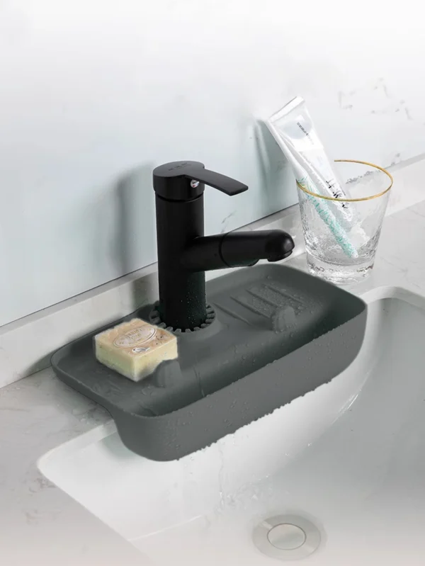 Household Silicone Sink Drain Rack Faucet Splash Proof Water Collecting Pad Sponge Rag Steel Wool Gadget Storage Box - Image 4
