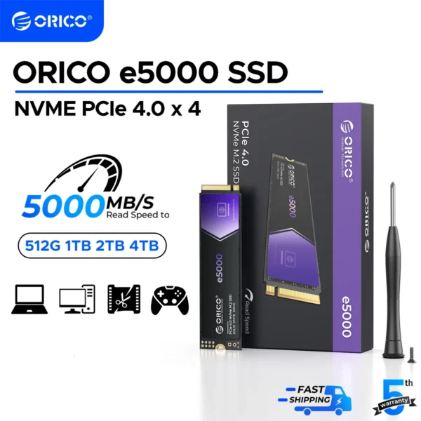 ORICO 1TB PCIe Gen4 NVMe M.2 2280 SSD – 5000MB/s Read Speed, Dynamic SLC Cache, 3D NAND for PS5, Laptops, PCs