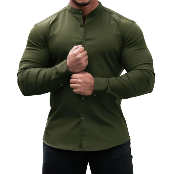 Men's Casual Shirt Slim Fit Micro-elastic Long Sleeve Comfortable Versatile Stand Collar Tops Camisas Men Dress Shirt - Image 2