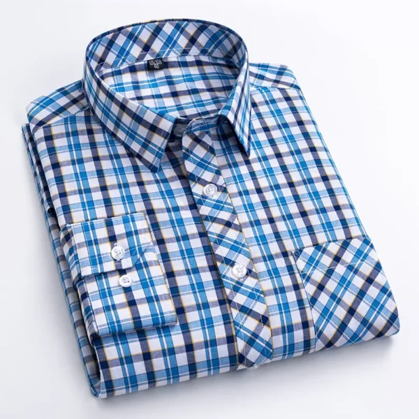 New Plaid Long Sleeve Dress Shirts For Man Cotton Classic Checked England Style Turn Down Collar M-8XL Men's Clothes Shirt Soft - Image 6