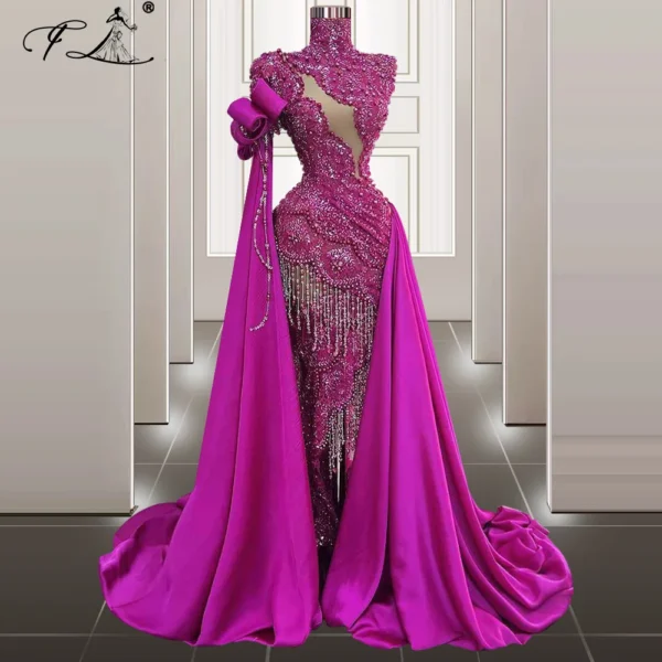 2024 Dubai Fuchsia Evening Dresses with Applique Arabic Women Wedding Party Prom Gowns Vestidos Customized