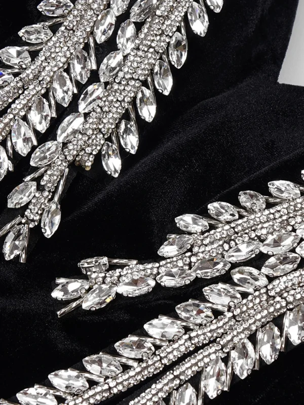 VC Women'S Elegant Party Dresses V Neck Crystal Design Black Velvet Maxi Long Luxury Gowns With Gloves Female Clothing - Image 5