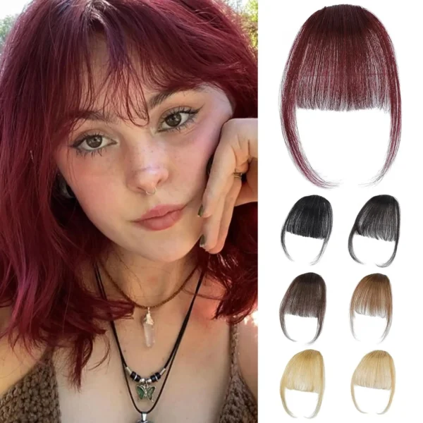 Burgundy Clip in Bangs 100% Real Human Hair Pieces Hair Clip on Bangs for Women Faux Bangs Clip in Hair Extensions for Daily Use