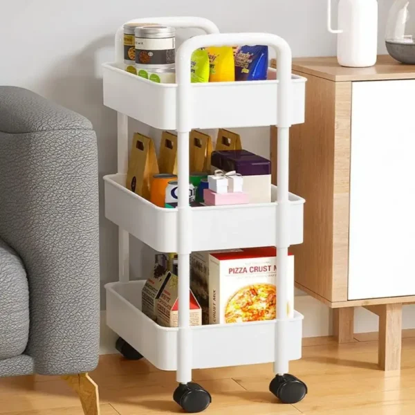 3/4 Tier Mobile Storage Rack Trolley Organizer With Wheels Plastic Kitchen Organizers Household Cart Mobile Trolley Bookshelf - Image 3