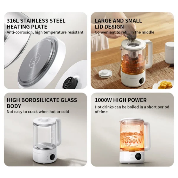 New Xiaomi Mijia Multifunctional Health Kettle S1 1.5L 1000W High Borosilicate Glass Body 316L Stainless Steel Heating Plate - Image 2