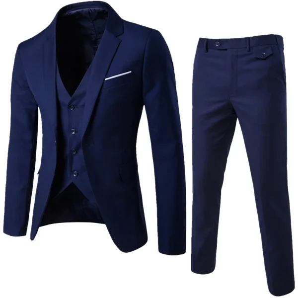 Men’s 3-Piece Blazer Set, Elegant Formal Suits, Business Luxury Full Vest Pants Coats Classic Jackets - Image 2