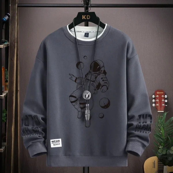 Autumn Men's Sweatshirt Adolescent Astronaut Printed Long Sleeve T-Shirt Fashion Men's Clothing Grey O Neck Harajuku Top New - Image 5