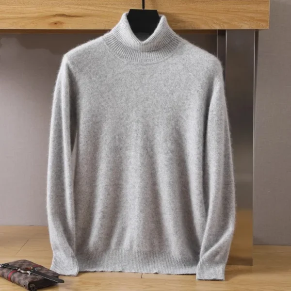 Men’s 100% Pure Mink Velvet Cashmere Sweater, High Lapels Pullovers Knitted Winter Tops Long Sleeve Premium Jumpers - Image 3